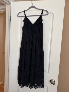 Black Lace Tiered Spaghetti-Strap Dress